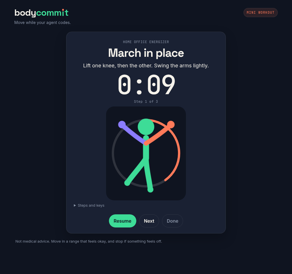 A short designed sequence, with Start, Skip, and Snooze.